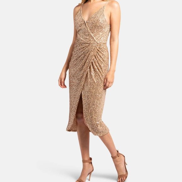 Jonathan Simkhai Gold Sequin Slip Wrap Dress - Picture 6 of 16